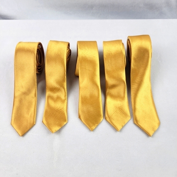 Set of 5 gold ultra skinny 2 " neckties wedding graduation groomsmen - Picture 1 of 4